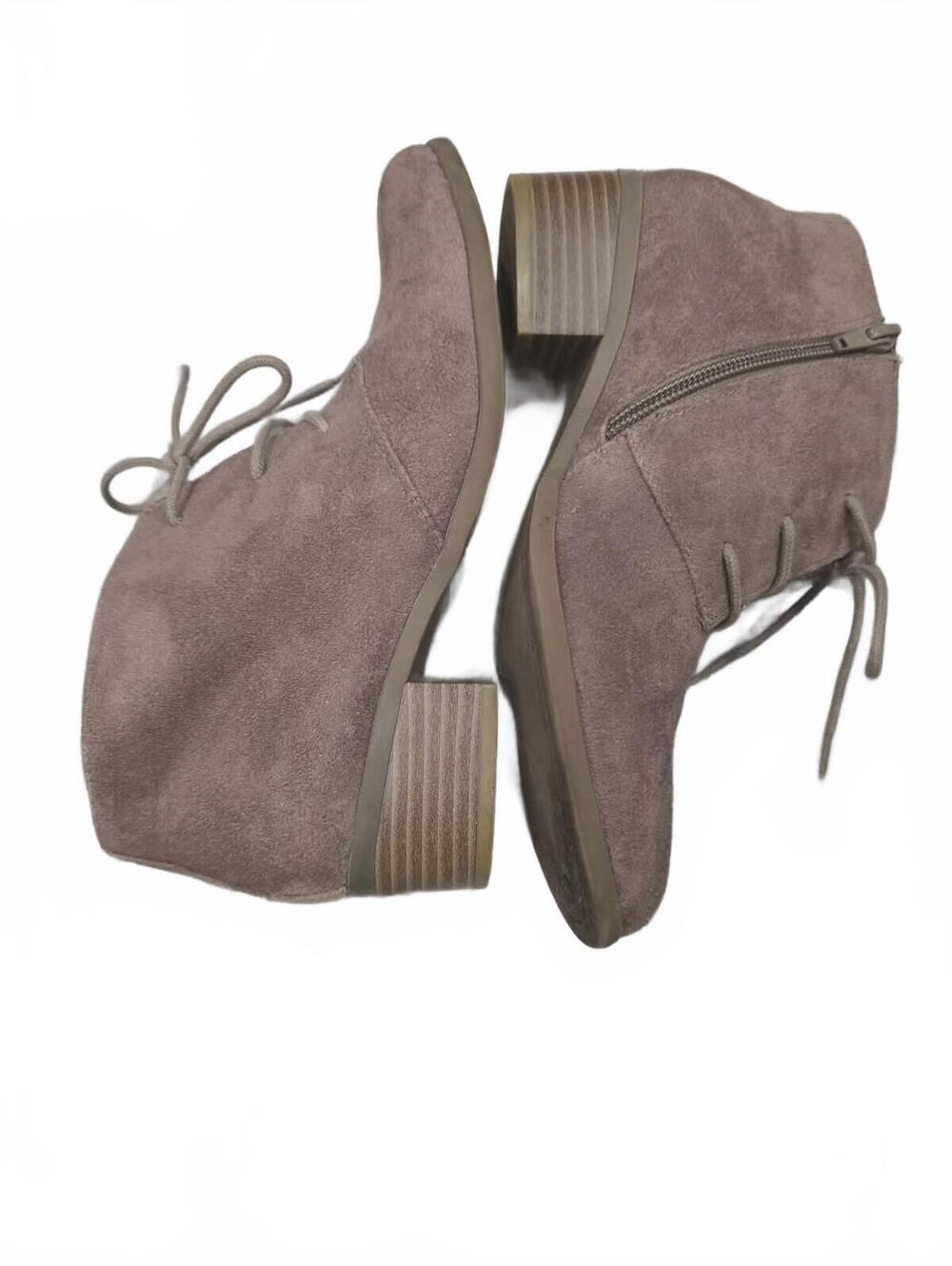 Taupe Suede Ankle Boots with Side Zipper and Lace-Up Detail